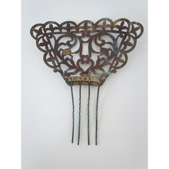 Antique Metal Hair Comb Mantilla Scroll Cutout Ornate 1800s HUGE main image 5